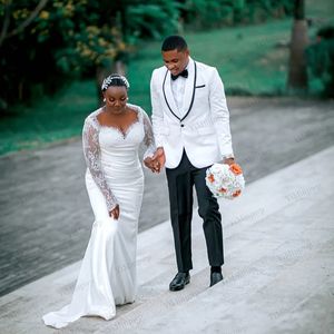 Elegantes Vestidos de Novia de Lujo de Nigeria con Apliques de Perlas y Encaje, Manga Larga, Cuello Redondo, Aso Ebi, Largos hasta el Suelo, Estilo Sirena/Trompeta - Product Image 5