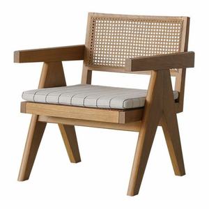 Fauteuil de salle à manger moderne de luxe, chaise de lecture pour salon, fauteuil lounge en bois massif et rotin naturel - Product Image 1