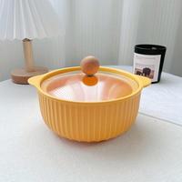 Service de table créatif en porcelaine mate avec bol en céramique à effet bulle, couvercle en verre, poignées en glaçure colorée, compatible lave-vaisselle et écologique