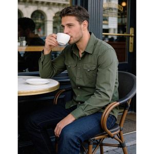 FOXA Men's Long Sleeve Cotton Work Shirt Casual Button <b>Down</b> Cargo Shirt for Hiking Camping Outdoor Use - Product Image 5