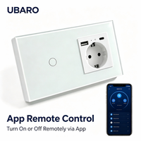 Interruptor de Luz Táctil Inteligente UBARO WiFi de 2 Canales, Panel de Vidrio Templado de 157 mm, Clasificación IP20, Monitor de Energía, Compatible con Tuya Smart Life Home