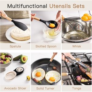 Ensemble d'ustensiles de cuisine Astercook de 39 pièces, en silicone avec manches en bois, résistant à la chaleur, de qualité alimentaire, sans BPA, facile à nettoyer, pour les surfaces antiadhésives - Product Image 6