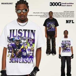 <span class=keywords><strong>Justin</strong></span> Jefferson 2025 весна/лето новая коллекция Ретро плотный принт регби повседневная трикотажная футболка с коротким рукавом 300 грамм свободная - Product Image 2