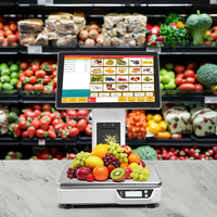 Système de point de vente tout-en-un avec double écran tactile, machine de caisse intégrée avec balance, Windows Android OS, capacité de 15 à 30 kg