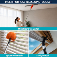 Kit de dépoussiérage pour plafonds hauts, avec manche télescopique à verrouillage octogonal et crochet pour lucarne, pour le nettoyage des pales de ventilateur, multi-têtes lavables, OEM ODM