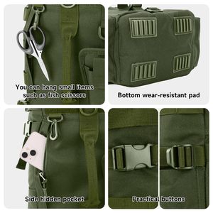 Sac à dos de pêche tactique multifonctionnel imperméable pour l'extérieur avec fermeture éclair, doublure en polyester, design portable, style tendance - Product Image 5