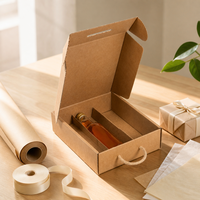 Boîte d'expédition en kraft personnalisée avec logo, poignée en corde de coton, insert de séparation en carton ondulé pour emballage cadeau, alimentaire, bouteille, vente au détail