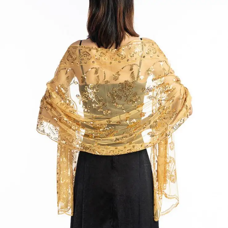 Thời Trang Lady Sequin Long Lanh Wedding Shawl Buổi Tối Mặc Khăn Choàng