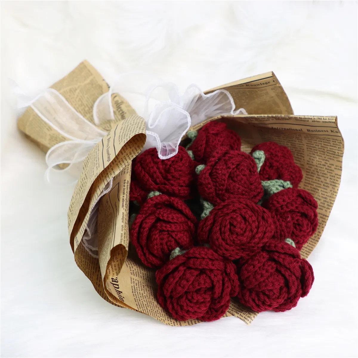 Bunga mawar benang tenun tangan simulasi buket hadiah aktivitas sabuk kemasan untuk wisuda Hari Valentine atau Hari Ibu