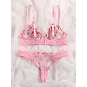Conjunto de lencería de encaje transparente para mujer: bralette y tanga con sujetador abierto, body de malla transparente de poliéster, venta al por mayor de ropa íntima. - Product Image 3