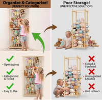 Étagère d'angle en bois pour jouets avec 4 hamacs en macramé tressé, grande capacité, organisateur de peluches, style moderne
