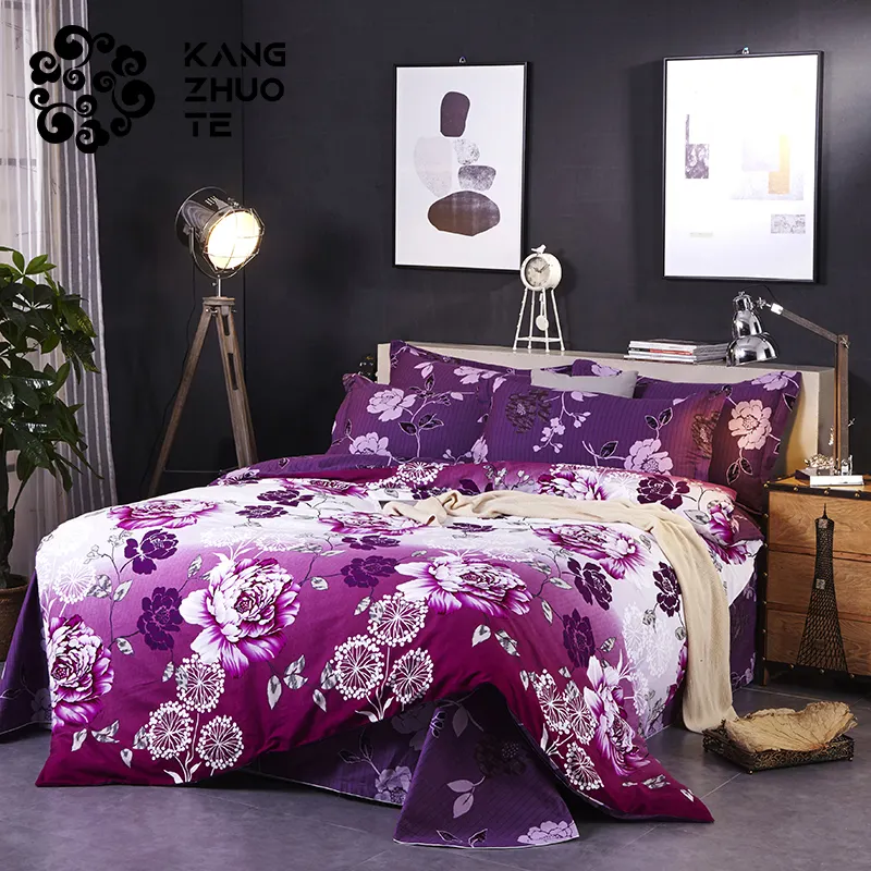 The latest purple pattern bedding set 100% brushed cotton bedding four sets