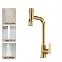 Robinet de cuisine de luxe certifié CE, rotatif, 3 modes, en or brossé, eau chaude et froide, SUS 304, pour évier, robinet de cuisine à poignée unique