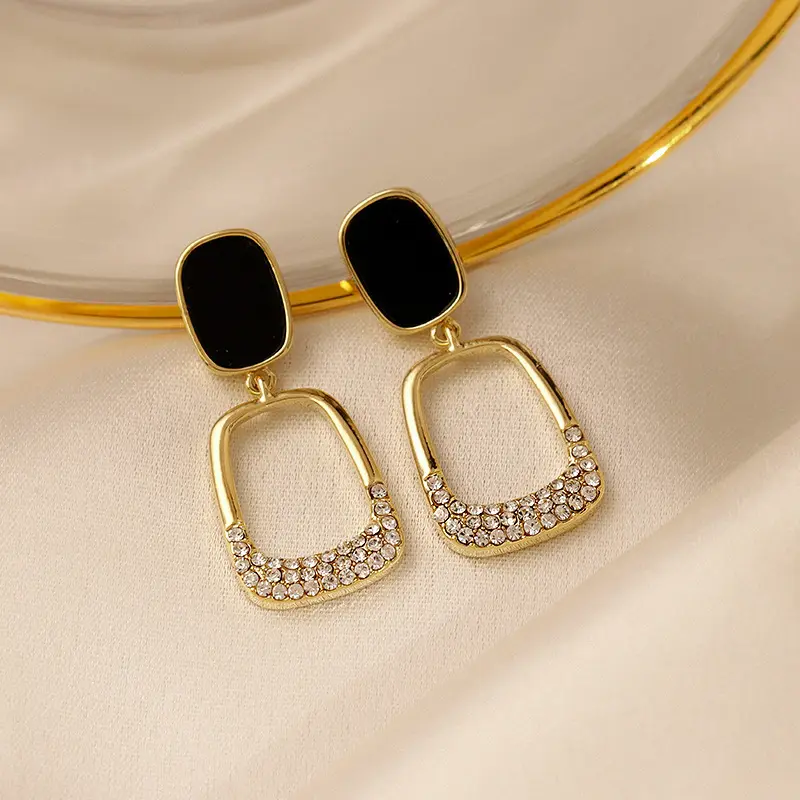 Korean Style Fashion 925 Sterling Silver Metal Earrings Geometric Diamond Pendant Earrings