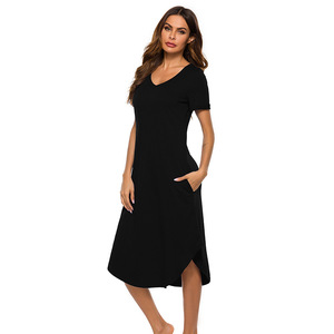 Vestido de salón de una pieza largo suave para mujer, vestido de pijama sólido para dormir, ropa de noche para el hogar, estilo informal Suelto - Product Image 3