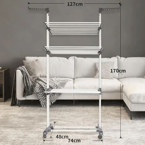 Porte-vêtements multi-niveaux pour la maison, avec roulettes universelles mobiles, support de suspension en métal pour balcon intérieur, installation facile pour le séchage des vêtements - Product Image 5