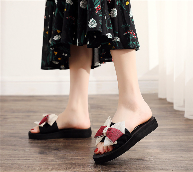 2021 Beach Slippers Slip On Flats Sandals Outdoor Flip-flops Bow Slides Slipper Women Summer Sandals