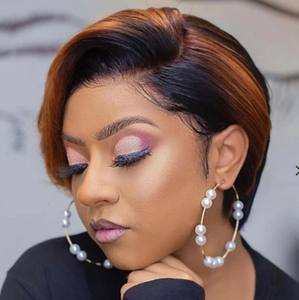 Peluca <span class=keywords><strong>de</strong></span> fibra sintética con frente <span class=keywords><strong>de</strong></span> encaje pequeño transfronterizo para <span class=keywords><strong>Amazon</strong></span>, pelo corto liso teñido a la moda para <span class=keywords><strong>mujer</strong></span>, Base <span class=keywords><strong>de</strong></span> seda resistente al calor - Product Image 3