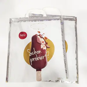 Hot Sale Custom Logo Printed Aluminum Foil Disposable Tote Delivery Ice Cream Cooler Bag For Ice Cream