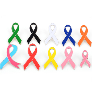 Pin de solapa de esmalte metálico de fábrica, verde, azul, blanco, rojo, rosa, con lazo de concienciación sobre el cáncer de mama - Product Image 2