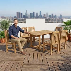 Ensemble de salle à manger d'extérieur moderne pliable en teck massif pour 6 personnes, résistant aux intempéries, meubles de jardin, table - Product Image 6
