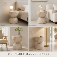 Table d'appoint Luca MGO Hourglass |   Table d'appoint ronde en oxyde de magnésium, aspect travertin, résistante aux intempéries, pour intérieur et extérieur, taille personnalisée, OEM