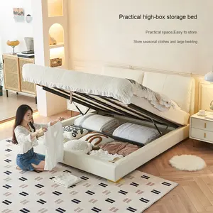 Ensemble de lit double en cuir PU moderne et luxueux 1,5 m/1,8 m, design simple et léger en forme d'oreille d'éléphant pour le salon, meubles de maison - Product Image 1