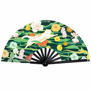 Éventail pliant en plastique personnalisé avec logo, motif imprimé léopard, technique de sublimation pour mariage, danse, artisanat - Product Image 1