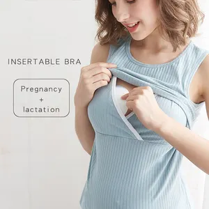 Хлопковая удобная одежда для беременных женщин с логотипом на заказ, майки без рукавов для беременных, жилеты для грудного вскармливания