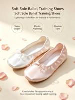 Chaussures de ballet respirantes en satin à semelle souple pour femmes et filles, flexibles, confortables, avec détail nœud, pour la danse, l'entraînement et la pratique