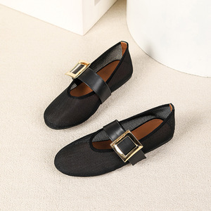 Zapatos Mary <span class=keywords><strong>Jane</strong></span> de malla transpirable para mujer, nuevos, con hebilla cuadrada, punta redonda, correa de boca baja y suela plana. - Product Image 2