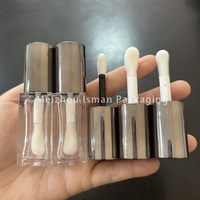 Tube de brillant à lèvres carré ISMAN 8 ml avec logo personnalisé, capuchon rond gris bronze, emballage vide pour brillant à lèvres, grand applicateur, bouteille cosmétique à marque privée