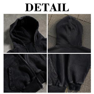เสื้อฮู้ดดี้ทรงใหญ่ ผ้าฟลีซ ซิปหน้า พิมพ์ลาย DTG สีซีดแบบฟอกกรด สไตล์วินเทจ สำหรับผู้ชาย - Product Image 6
