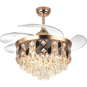 Y123卸売高級天井ファンライトゴールドクリスタルシャンデリア吊り下げ式ブレードリビングルーム用天井灯 - Product Image 1