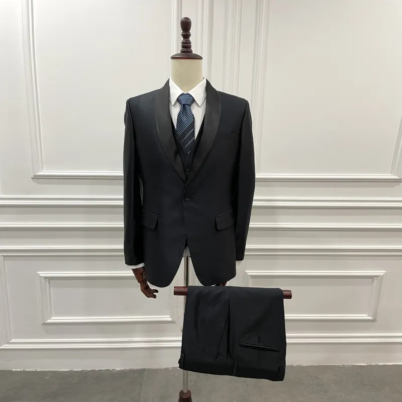 Quality Custom Made 3 Pcs Slim Fit Wedding Groom Wear Suit Black Shawl Napel Navy Men Suits