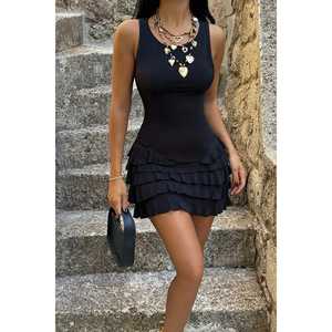 Black Elegent Mini <b>Dress</b> with Ruffle Detail Square Collar A-Line Feature Translucent Fashionable for Day <b>Club</b> XS to XL Sizes - Product Image 5