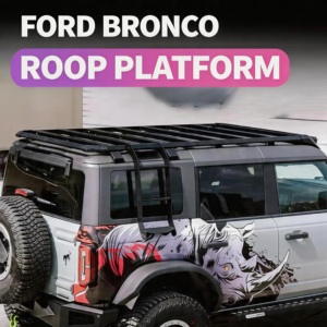 แพลตฟอร์มแร็คหลังคา Simone สำหรับ Ford Bronco 4 ประตู แบบ Overland ชั้นเดียว/สองชั้น พร้อมบันไดข้างและแผงประตูหลังแบบรวม - Product Image 4