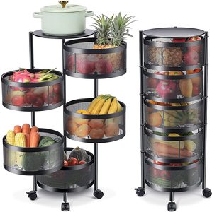 5 Layer Rotating <b>Vegetable</b> Rack Kitchen Carbon Steel Storage Holder Fruit Kitchen Metal Storage Rack Shelf Trolley Cart - Product Image 1
