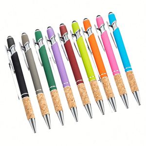 High Quality 2-in-1 Aluminum Rod Ballpoint <b>Pen</b> Custom Logo Metal for Stylus with Cork Grip Spray Glue Press Office Tool and Gift - Product Image 1