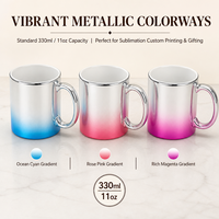 Mug Keramik Metalik Gradasi 11oz, Cangkir Pencetakan Sublimasi Bone China dengan Pegangan Tangan, Hadiah Kustom