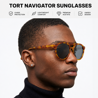 Lunettes de soleil aviateur rondes surdimensionnées vintage tendance de luxe, design triple pont, protection UV400, monture en acétate transparent coloré