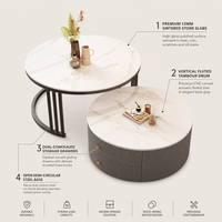 Ensemble de tables basses extensibles en pierre italienne couleur crème, style luxe léger, moderne et minimaliste, pour salon, usage domestique, petite taille