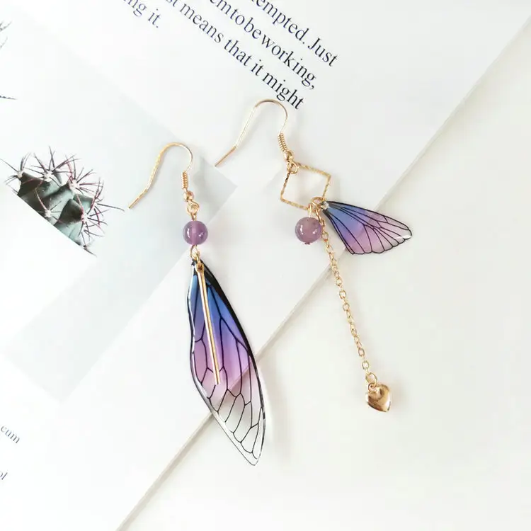 Fairy ear clip asymmetric gradient color cicada wing earring
