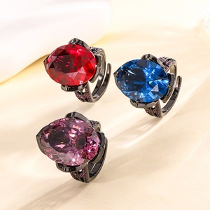 High End Jewelry Eco-friendly Copper <b>Black</b> Gold Plated Oval Cut 15*20MM Red Cubic Zirconia <b>Black</b> <b>Ring</b> for Statements - Product Image 6