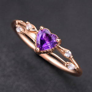 Anello con Zircone Cuore Viola per Donne, Elegante Gioiello da Dito in Oro Rosa alla Moda - Product Image 5