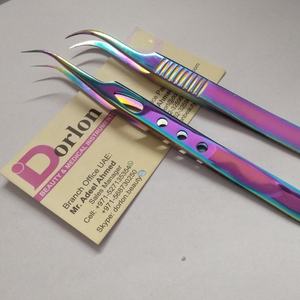 Pince à épiler professionnelle de haute qualité, arc-en-ciel, forte adhérence, semi-courbée, pour extensions de cils, pince à épiler pour cils, marque privée - Product Image 1