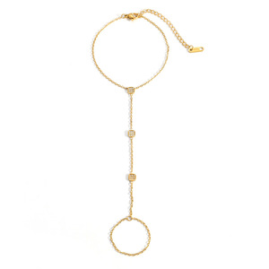 Pulsera de Cadena Geométrica Chapada en Oro con Bisel de Diamantes y Anillo para el Dedo, Joyería de Moda - Product Image 5