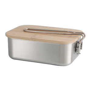 Rectangular Stainless Steel Lunch <b>Box</b> With Bamboo Lid Leak Proof Dishwasher Safe Minimalist Design Daily Use - Product Image 1