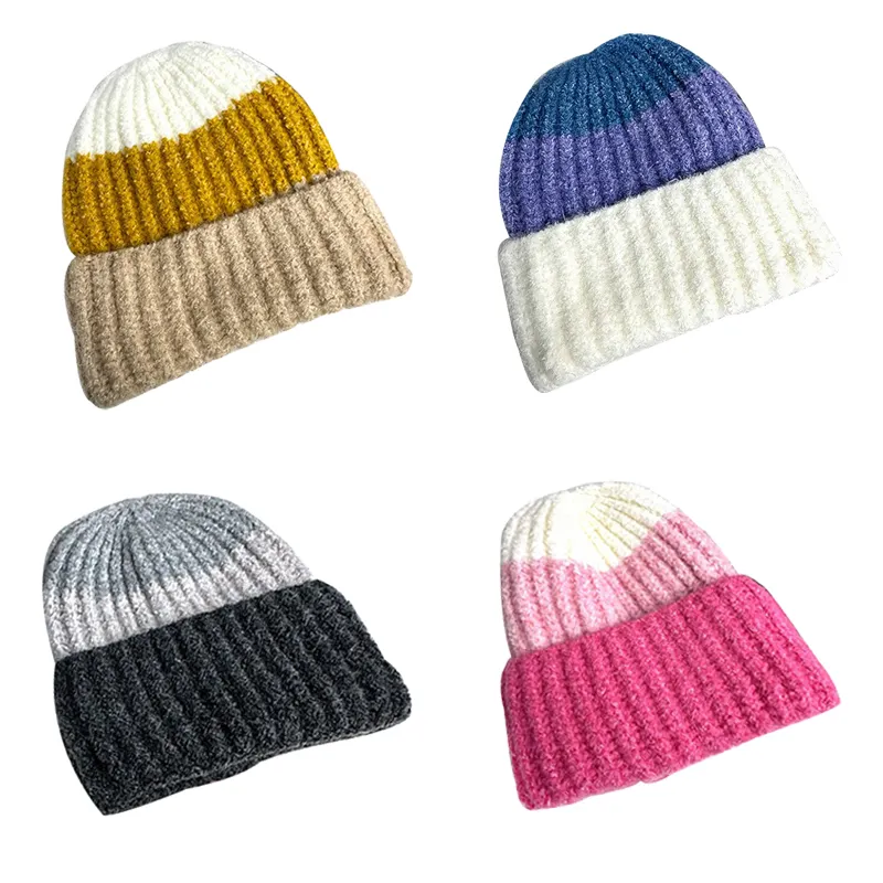 도매 사용자 정의 로고 패션 캐주얼 유지 따뜻한 스트라이프 크로 셰 뜨개질 모자 니트 겨울 비니 모자
