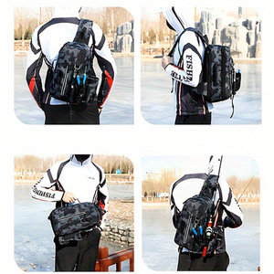 Fishing Rod Bag Oxford Cloth Waterproof <b>Plug</b> <b>In</b> Design Shoulder Strap Large Capacity Unisex Outdoor Use Gray Camouflage - Product Image 4